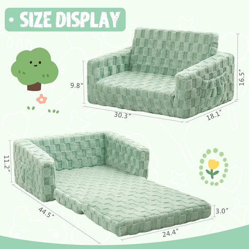 2-in-1 Kid Sofa, Toddler Chair, Flannel Kids Fold Out Couch, Toddler Convertible Sofa to Lounger, Flip Open Couch