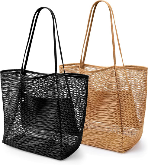 KALIDI Beach Mesh Tote Bag, Casual Hobo Tote Bag for Women, Foldable MAX 23L Shoulder Bag for Beach Picnic