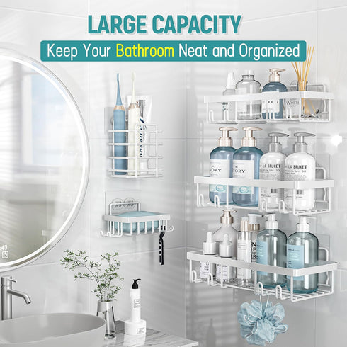 Shower Caddy 5 Pack, Bathroom Organizer Rack for Inside Shower, Adhesive Shelf, Shampoo Holder