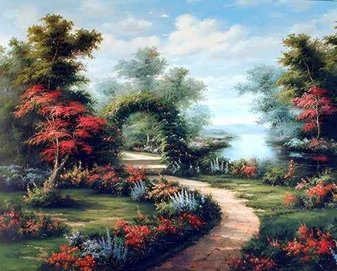 Landscape Wall Decor Art Print Poster, Garden Path Under Flower Arch (16x20)