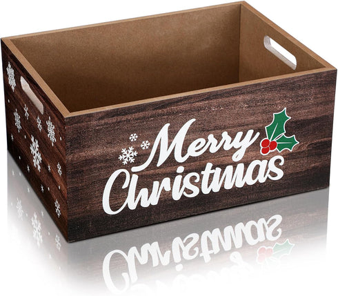 Namalu Christmas Hot Cocoa Bar Storage Box Wooden Crate with Handles Hot