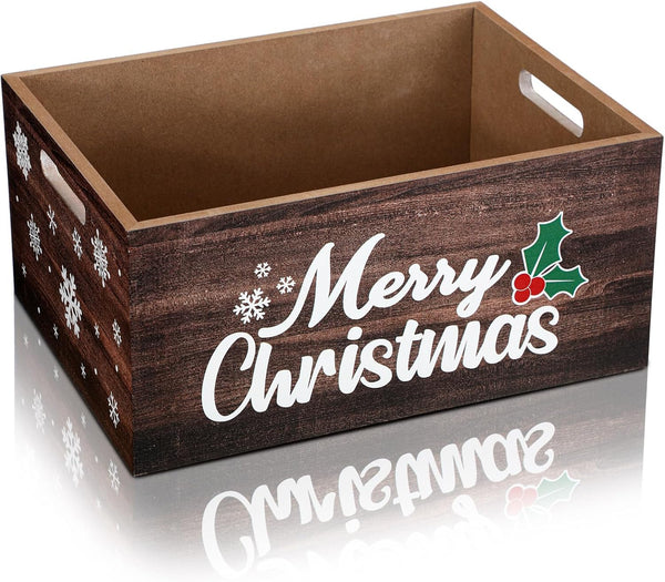 Namalu Christmas Hot Cocoa Bar Storage Box Wooden Crate with Handles Hot