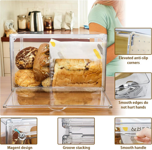 RISICULIS Countertop, Large Bread Box for Kitchen Bread Storage Container, and Utensil Organizer with Bamboo Cutting