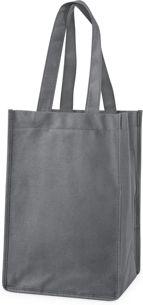 True Wine Tote Bag, 4 Bottle Carrier with Dividers, Reusable Gray Wine Bottle Tote