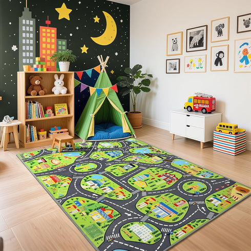 City Life Car Play Rugs, Educational and Fun Urban Road Play Mat