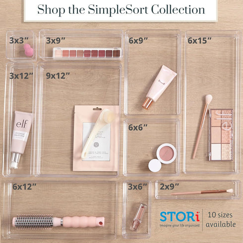 STORi SimpleSort 2-Piece Stackable Clear Drawer Organizer Set, 12" x 9" x 2" Rectangle Trays