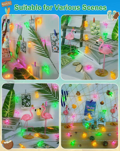 50 25ft Summer 8 LED Hawaiian Beach String Lights Outdoor with Remote, Flamingo Pineapple Palm Tree Fairy Twinkle
