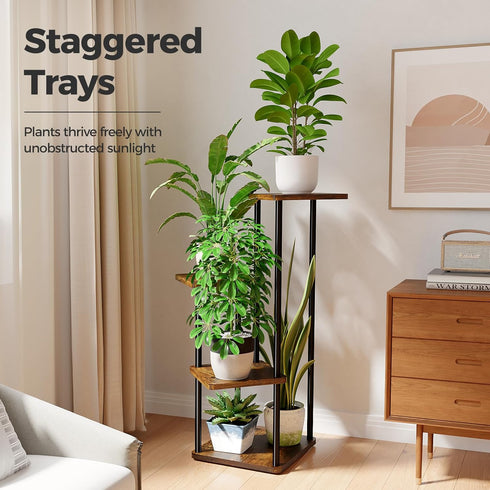 4 Bamworld Tier Plant Stand Small Plant Shelf for Indoor Plants Corner Flower Stand Wooden Plant Holder for Balcony