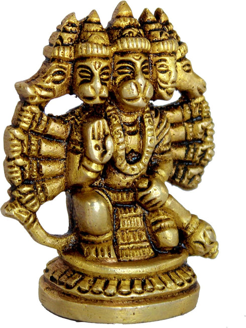 eSplanade Brass Panchmukhi Hanuman Anjaneya Idol, Pavan Putra Bajrangbali Statue, 2.5 Inch