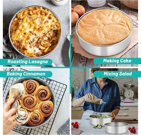 TeamFar 6/8/9 Inch Cake Pan Set - Stainless Steel Round Baking Pans for Cake, Brownie, Lasagna, Dishwasher Safe
