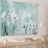 Farmhouse Flower Kitchen Curtains, Teal Rustic Daisy Floral Short Cafe Window Drapes, Vintage Turquoise Rod Pocket