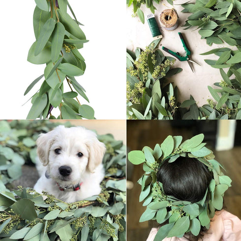 DearHouse 5.5ft Seeded Eucalyptus Garland, Faux Eucalyptus Leaves Table Garland for Wedding Backdrop Decor
