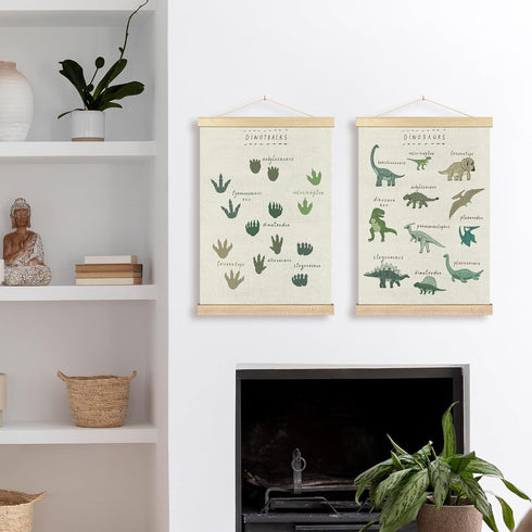 16x24 Inches BCUANGD Dinosaur Dino Paws Wall Decor - Baby Toddler Boys Room Wall Art Poster Hanger with Wood Frames