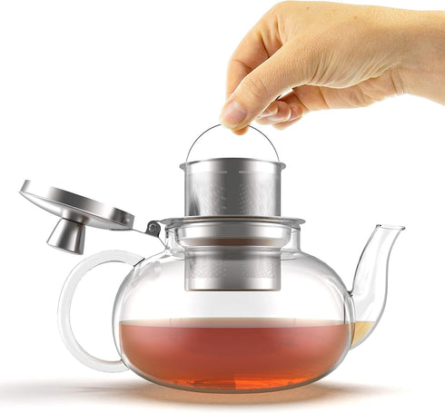Glass Teapot Kettle with Stainless Steel Infuser | Stovetop Safe Loose Leaf Tea Pot (27 Ounce)
