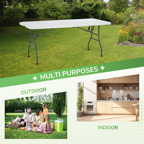 PayLessHere 6FT | Folding Table | Portable Plastic Table with Carry Handle | Waterproof & Foldable Table Design | Steel