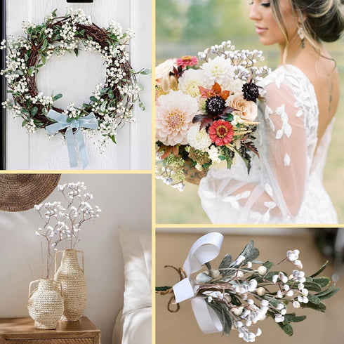 220g 17" 2 Tallow Berries Dried Christmas Decor- Natural Stem Wedding Floral Decor, White Holly Tallow Berries, Bundles