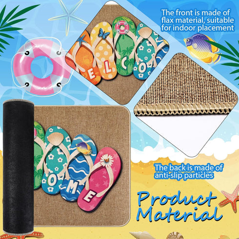 Summer Flip Flop Door Mat, Non-Slip Rubber Welcome Doormat for Indoor Outdoor Floor, 27.5 x 16.5 Inch