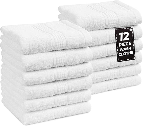 LANE LINEN 12 PC Wash Cloths Bathroom Set -100% Cotton Highly Absorbent