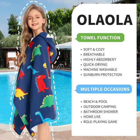 3-12 28" 53" OLAOLA Colorful Dinosaur Hooded Towel for Kids Years, x Soft Thick Absorbent Beach Towels, Toddler Bath
