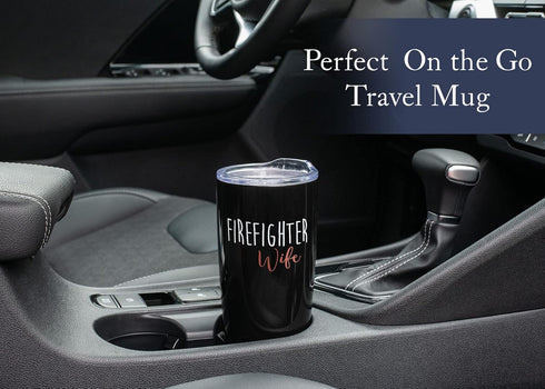 Dicksons Red 20 Ounce Stainless Steel Travel Tumbler Mug with Lid, Firefighter Wife