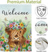 Welcome Spring Garden Flag 12x18 Inch Burlap Double Sided Vertical Highland Cow Farmhouse Outdoor Decor