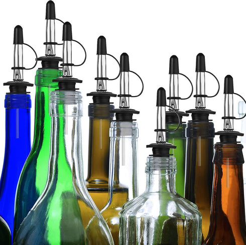 Zopeal 100 Pieces Pourers Dust Caps, Black Covers with Loop for Olive Oil Liquor Bottle Spout