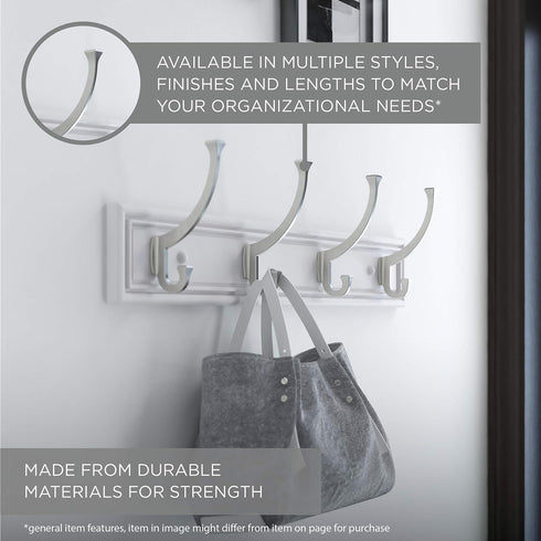 Liberty Hardware 129847 18-Inch Coat and Hat Rack with 4 Heavy Duty Hooks, White