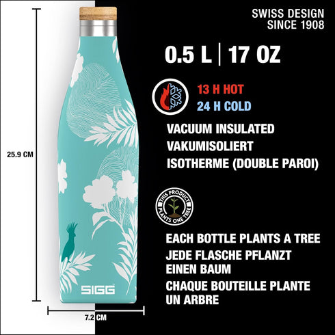 SIGG Insulated Water Bottle Meridian Sumatra Birds - Leakproof & Extra-Slim, BPA Free, 17 Oz