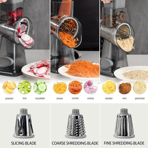 3-in-1 Cheese Grater Hand Crank Rotary Vegetables Shredder with Handle, Graters with Interchangeable Blades