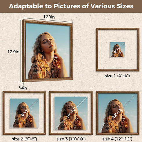 12x12 3x3 4x4 5x5 6x6 8x8 12''x12'' Axeman Floating Picture Frame - Solid Oak Wood Square Picture Frame, Double