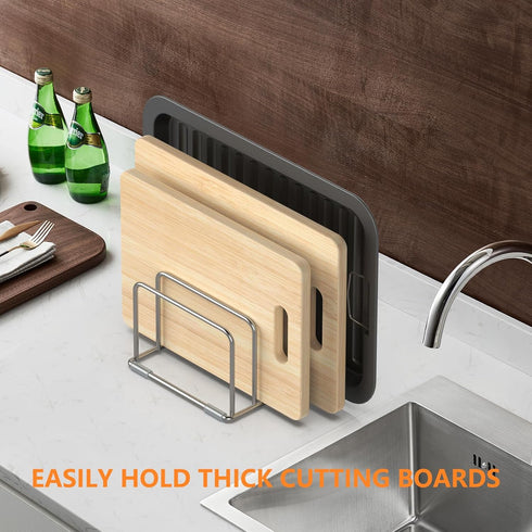 Cutting Board Holder Stand, 304 Stainless Steel Storage Rack, Cutting Board Organizer with 1.0+1.2 Inch Width Slots