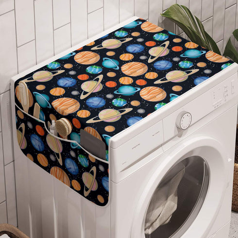 Ambesonne Galaxy Washing Machine Organizer, Galaxy Space Art Solar System Planets Mars Mercury Uranus Jupiter Venus Kids Print, Anti-slip Fabric Top Cover for Washer Dryer, 47" x 18.5", Salmon Blue