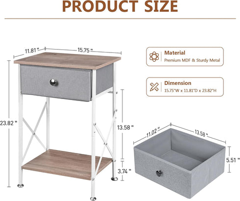 VECELO Night Stand, Small End Table for Small Spaces, Wood Side Table for Living Room, Bedside Table with Drawer