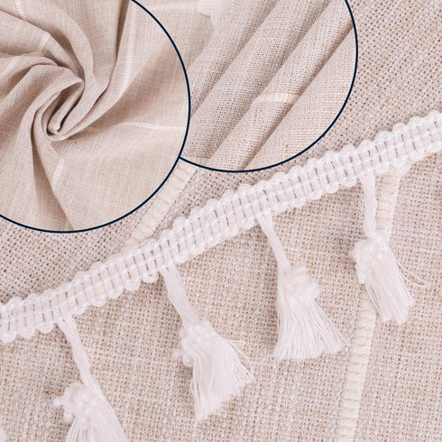 EPEDIC 52X70 Inch,Kitchen Oval Tablecloth with Embroidery Tassel Tablecloth, Coffee Color Plaid Oval Tablecloth Dining