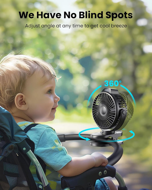Koonie Portable Clip On Fan, Small USB Fan Battery Operated, 3 Speed Rechargeable Mini Fan with LED Display, 360°
