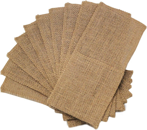 FQTANJU 50 Pcs Burlap Utensils Holders, 4"x8.8" Natural Jute Cutlery Pouch for Rustic Wedding Party Decorations