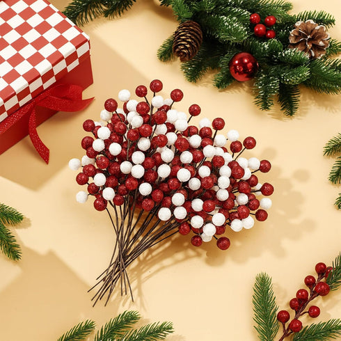zsccxq 24 Pcs Christmas Tree Decoration Artificial Berry Stems Branches, Christmas Faux Holly Colorful Berries Branches