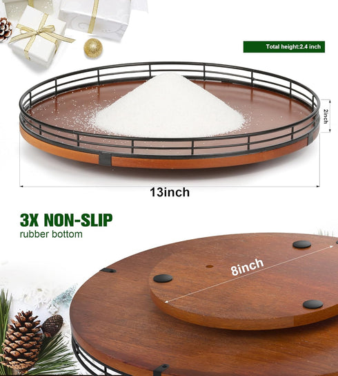 12 Set AMH PCS Christmas Table Decorations with Oak Rotating Base Xmas Town Village Centerpiece with Santa, Train