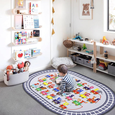 3'3" 5' HiiARug Small Playroom Rug, Kids Playmat ABC Alphabet, Numbers, Train and Road Themed Play Mat Educational