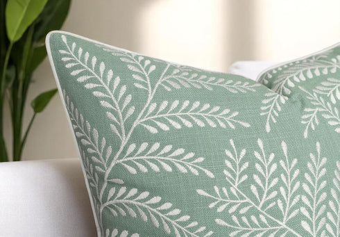 20x20 Inches, Fern Leaves Embroiderd Decorative Square Accent Throw Pillow Cover - Sofa, Chair, Couch, Bedroom, Living