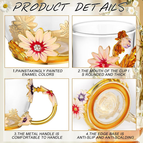 7 Set Set Pcs Floral Tea for Women, Vintage Flower Teapot With Gift Box, Glass Tea Kettle, Fancy Cup, Mug With Coasters
