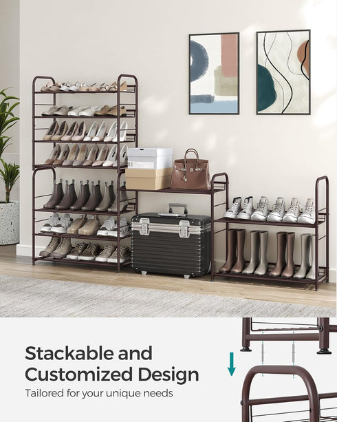 4 16 Closet SONGMICS Stackable Shoe Rack, Tier Metal Shoes Rack Storage Shelf, Holds up to Pairs Shoes, Adjustable