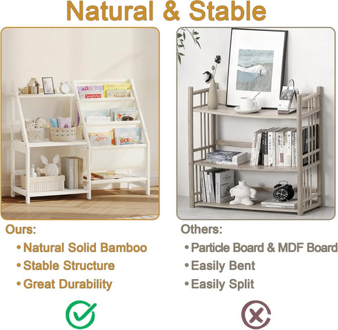 3 BAMBANG Kids Bookshelf with Storage, Tier Toddler Book Shelf, Small Kids Bookcase, Montessori Bookshelf Baby Bookcase