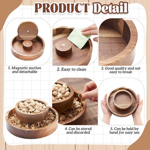 Tioncy Pistachio Snack Bowl with Shell Storage Magnetic Hold Wood Double Layer Pistachio Bowl with Shell Holder
