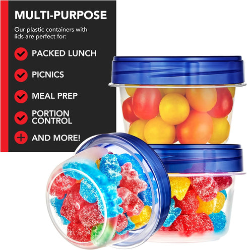 Stock Your Home 4oz Plastic Containers - 6 Pack Small Freezer Containers with Twist Top Lids for Leftover Food