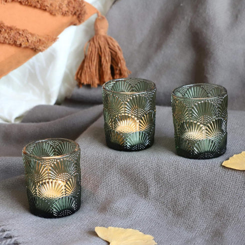 Set 24, Woho Green Votive Candle Holders of Green Glass Tealight Candle Holder for Christmas Party Decor, Tea Light