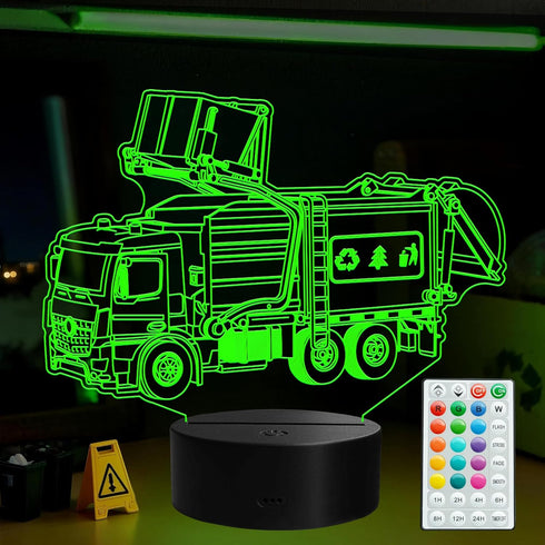Garbage Truck Night Light, Garbage Truck Gifts, 3D Illusion Lamp with Remote