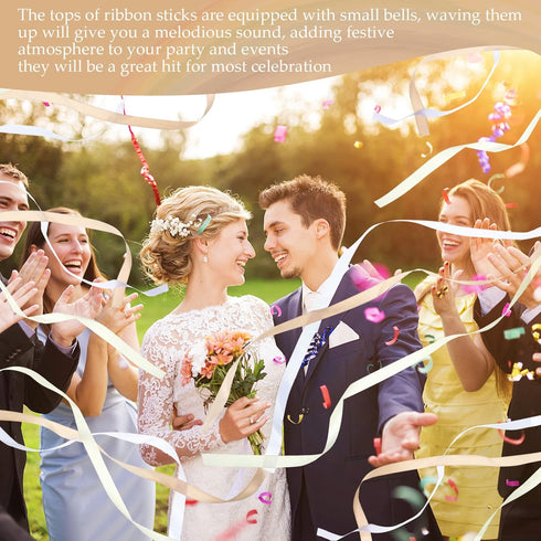60 Pieces Mix Color Ribbon Sticks Fairy Wands with Bells and Smooth Wooden Sticks for Wedding, Birthday Party Baby