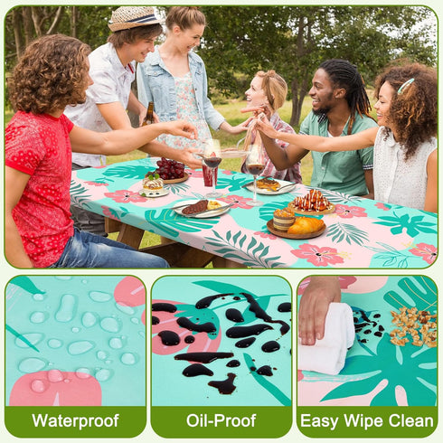 HobbLab Rv,72in,Teal Picnic Table Cover with Bench Covers Portable Table Cloth Built-in Storage Pocket Fitted