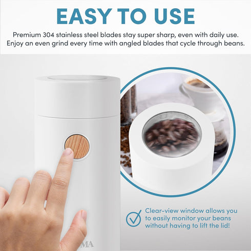 Aroma Housewares Mini Coffee Grinder and Electric Herb Grinder with Stainless Steel Grinding Blades, 40g, White